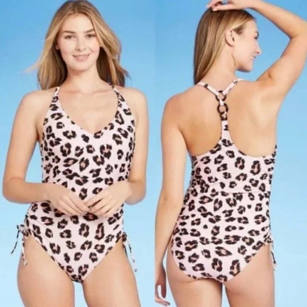 Kona Sol- cheetah print one piece swimsuit- size small